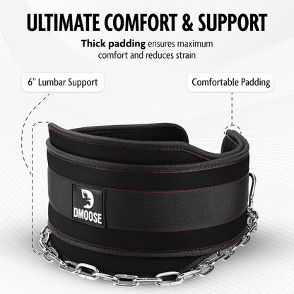 Dip Belt for Weightlifting, Weight Belt with Chain for Pullup, Gym Lifting Belt for Powerlifting, Squat, Bodybuilding, Heavy Duty Steel, Workout Belt with Comfortable Neoprene Support